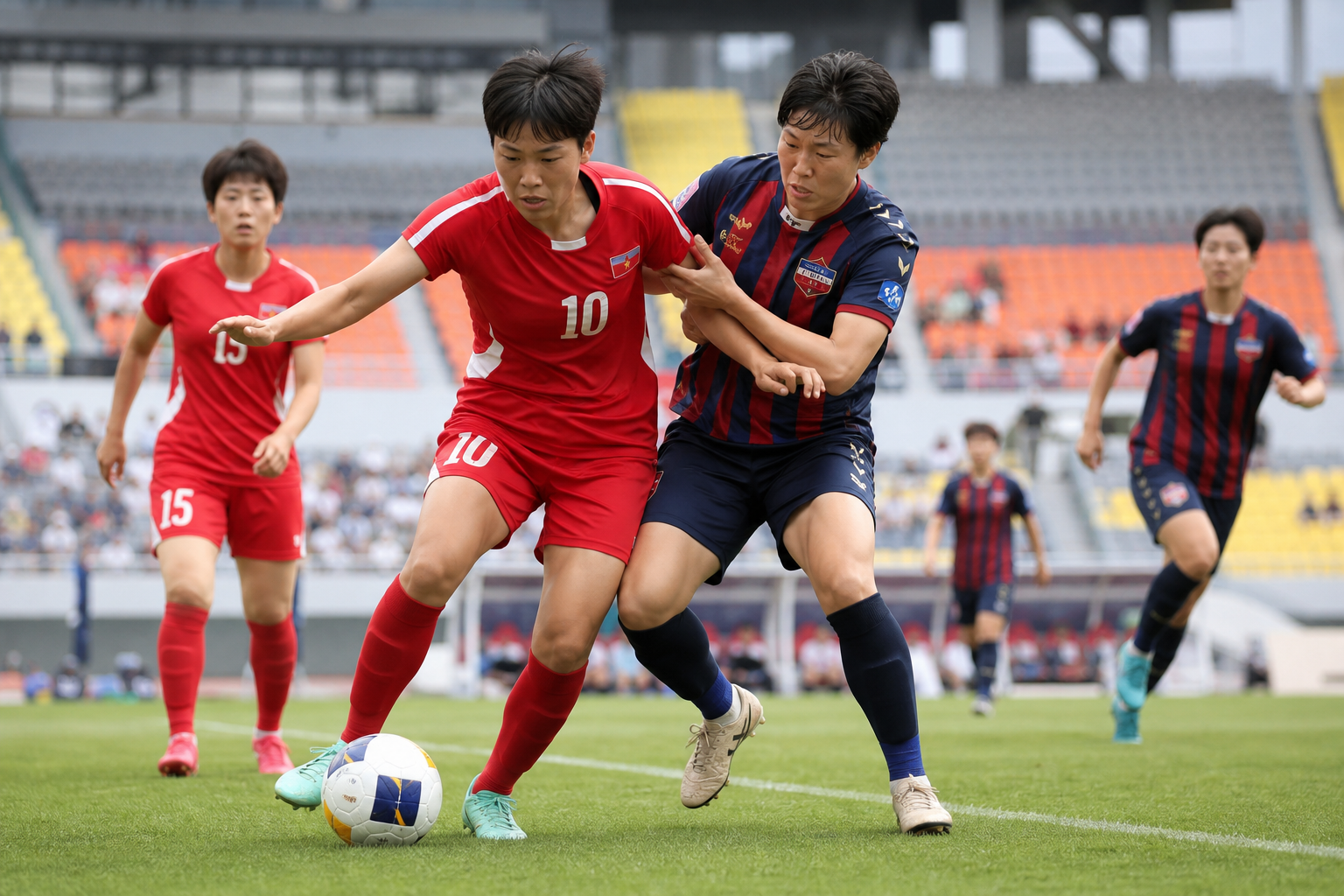 내고향 여자축구, 수원종합운동장, AWCL 파이널 기사 영향과 배경을 설명하는 이미지 - 이후 남북 체육교류는 2018년 평창 동계올림픽 공동입장, 여자 아이스하키 단일팀 구성 등으로 활기를 띠었지만, 남북 관계가 경색되면서...
