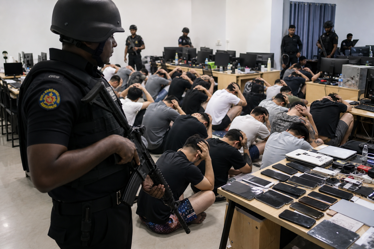 온라인사기 단속 기사 핵심 맥락을 보여주는 이미지 - 연합뉴스에 따르면, 경찰은 먼저 지난 3일 사기 장소로 의심되는 센터 2곳을 급습해 외국인 157명을 체포했다. 이후 6일에는 콜롬보에서 사기행...