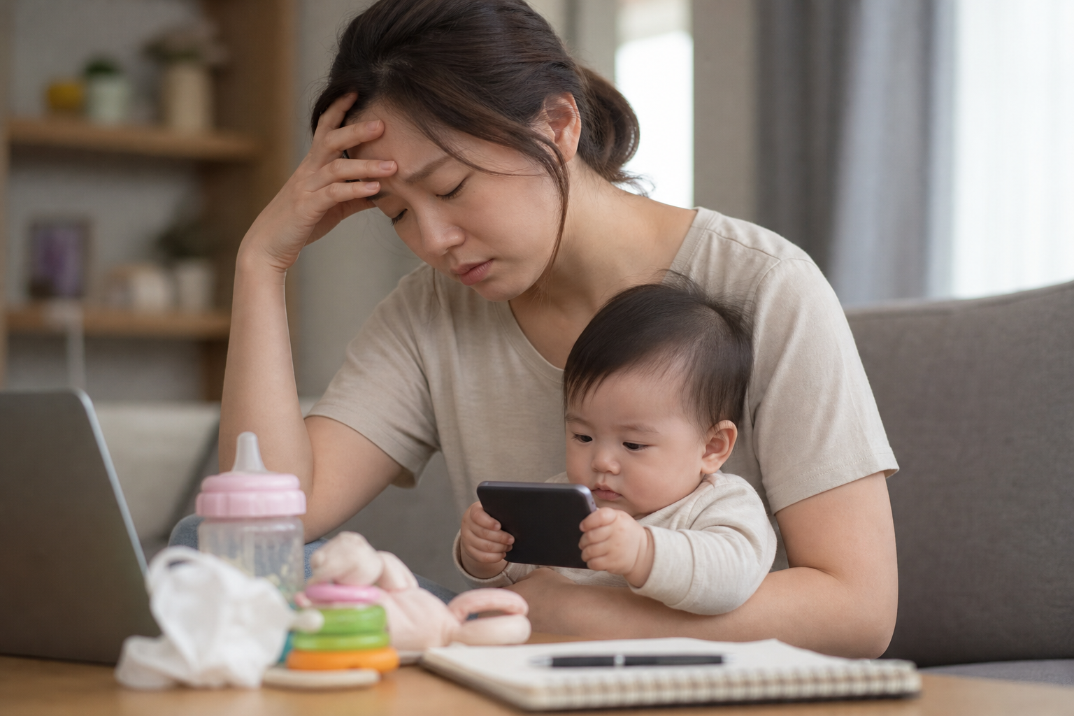 영아 미디어, 스마트폰 육아, 양육 부담 기사 핵심 맥락을 보여주는 이미지 - 먼저 가정 내 양육분담 수준에서 어머니가 상대적으로 더 많은 비중을 맡는 것으로 나타났다. 부부의 분담 점수를 합산해 10점이 되도록 했을 때,....