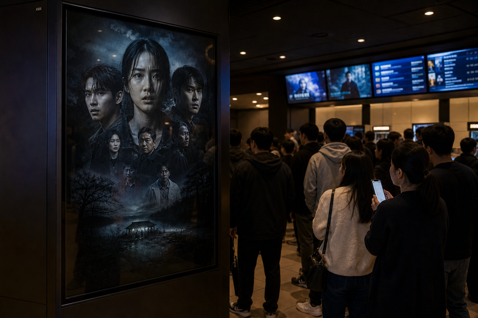 살목지 300만, 공포영화 포스터, 영화관 관객 기사 영향과 배경을 설명하는 이미지 - 보도에 따르면, 영화가 관객에게 오래 회자되는 이유로는 ‘다양한 해석의 여지’가 꼽힌다. 감독은 수인(김혜윤)이 홀린 시점, 혹은 가짜...