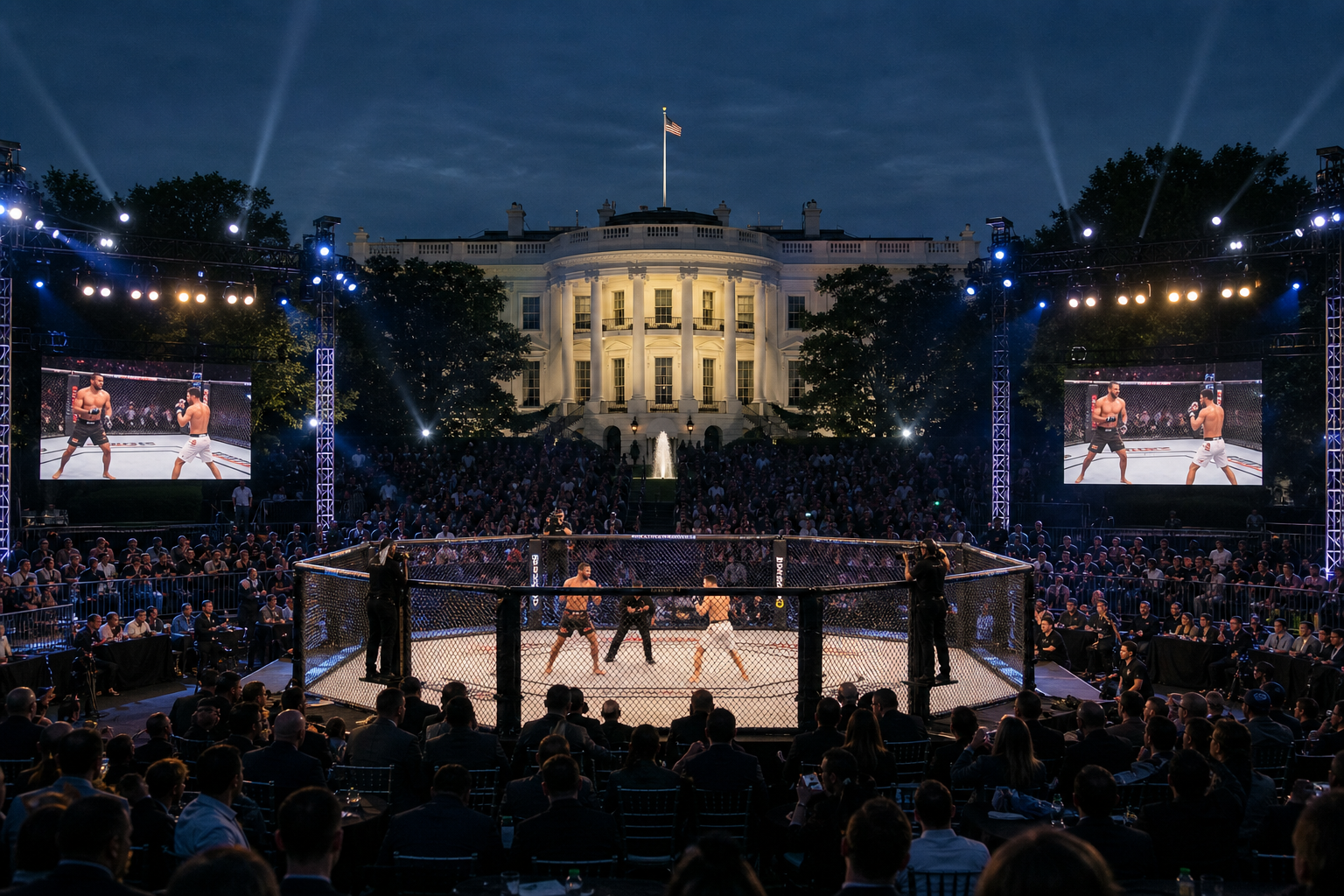 백악관 UFC 기사 영향과 배경을 설명하는 이미지 - 백악관은 보안과 경호 체계, 행사 운영 프로토콜이 매우 엄격한 공간으로 알려져 있다. 따라서 UFC처럼 연속적인 경기 운영이 필요한 종목이 동일...