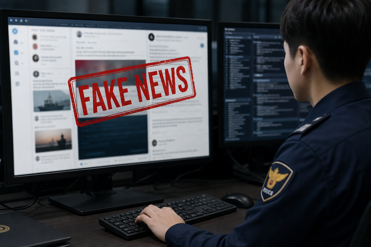 가짜뉴스 기사 핵심 맥락을 보여주는 이미지 - 경찰에 따르면 이번에 문제가 된 게시물은 ‘원유 北 유입’이라는 문구를 전면에 내세워 특정한 사실이 확인된 것처럼 보이게 구성된 것으로 전해졌다...