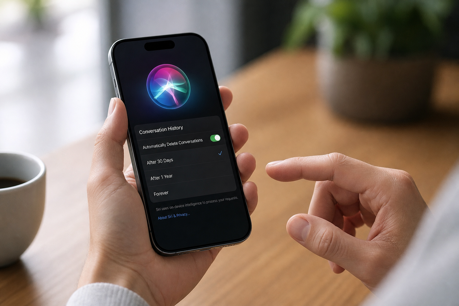 siri 개인정보 기사 핵심 맥락을 보여주는 이미지 - 핵심은 대화 이력의 수명이다. 거먼의 설명을 바탕으로 전해진 내용에서는 시리가 메시지 앱(Messages)에서처럼 대화 기록을 자동으로 삭제하도...