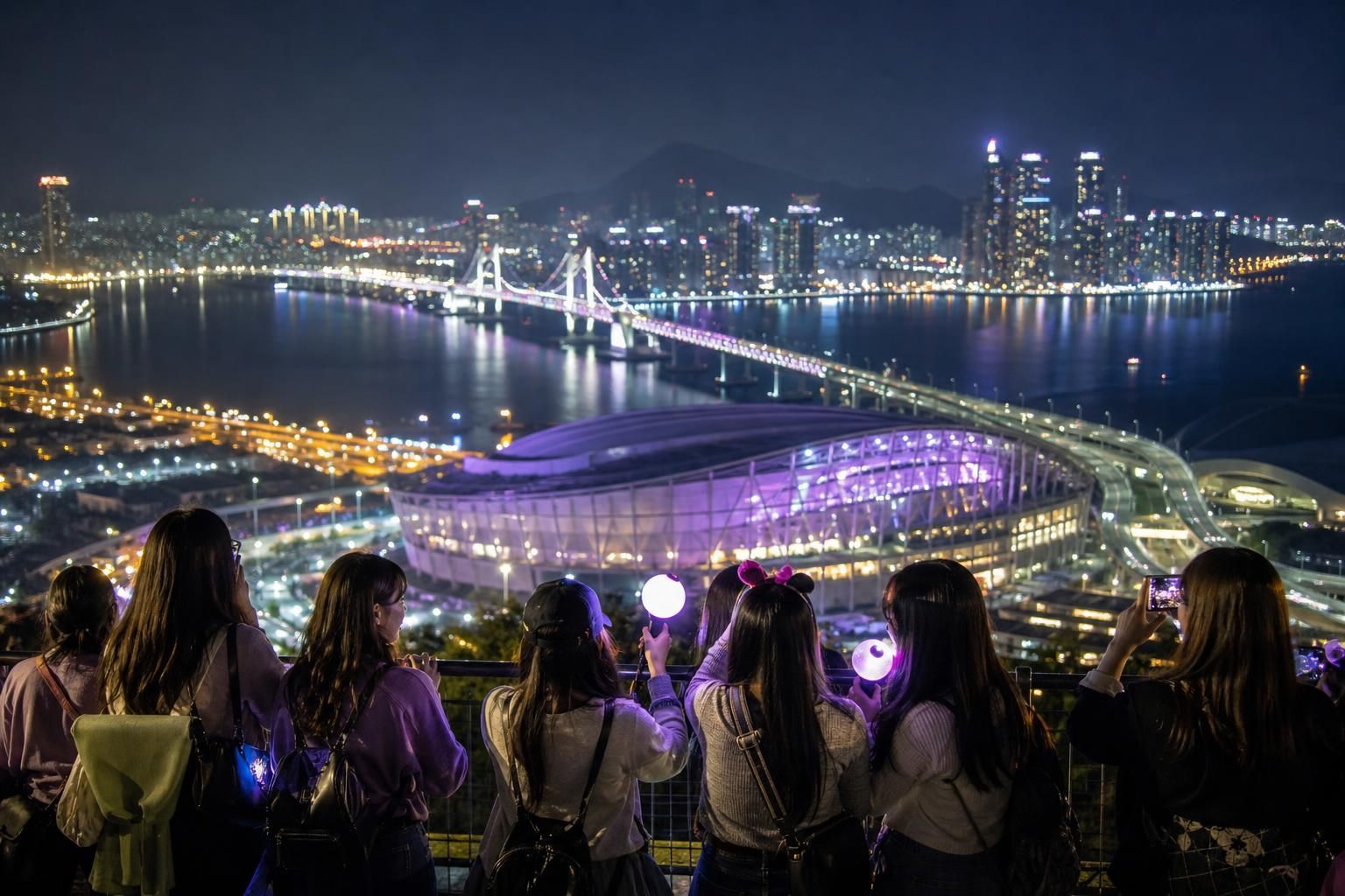 [부산 야경, BTS 콘서트, 관광 홍보] 기사 핵심 맥락을 보여주는 이미지 - 관광공사는 BTS를 방문의 동기로 삼는 해외 ‘아미(ARMY)’를 대상으로 부산의 대표 관광지뿐 아니라 인근 지역으로 확장되는 프로그램을 집중적...