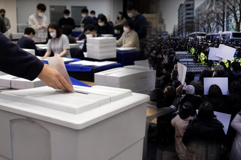 투표함, 개표소, 시위 기사 대표 이미지 - 잠실 개표소 ‘투표용지 부족’ 후폭풍…정치권은 특검·선관위 개혁 공방, 현장에선 봉쇄 시위 계속