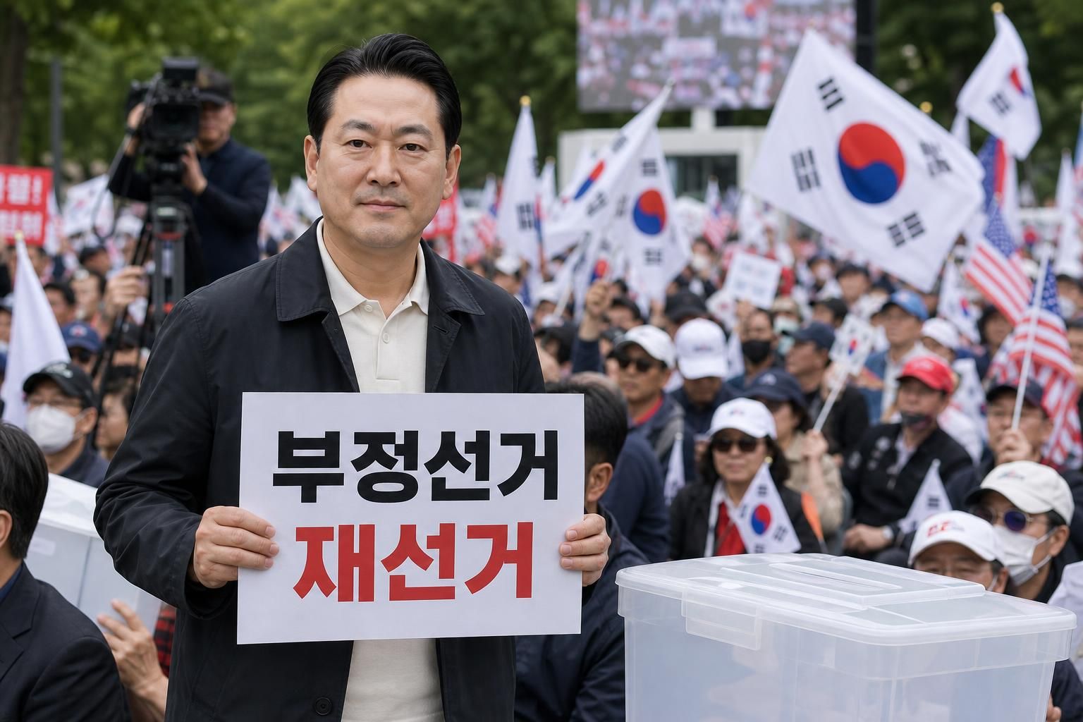 [선거시위, 투표함, 국회의원] 기사 핵심 맥락을 보여주는 이미지 - 장 대표는 이번 사태의 핵심이 ‘투표용지 부족’으로 인한 참정권 침해라는 점을 전면에 내세웠다. 그는 “지금 우리 청년들과 시민들은 대한민국의...