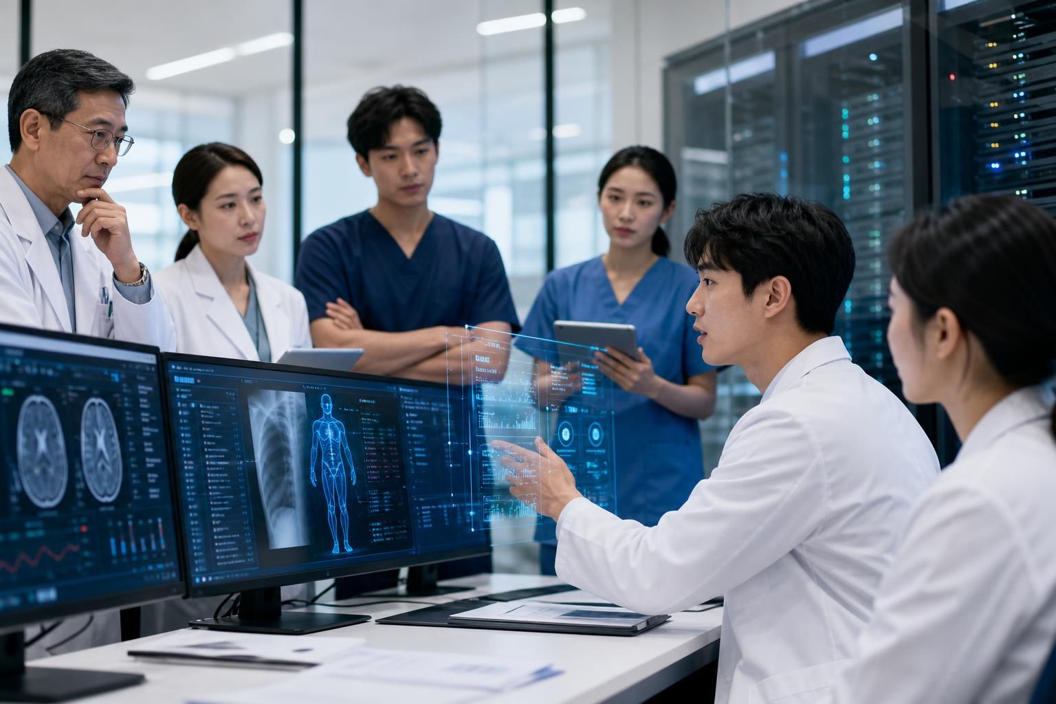 의료 인공지능, 병원 데이터, AI 헬스케어 기사 영향과 배경을 설명하는 이미지 - 의료 현장에서 AI가 확산되기 위해서는 단순 기술 개발을 넘어, 실제 진료 맥락에서의 성능 검증과 운영 체계, 그리고 윤리·책임 체계가 함께...