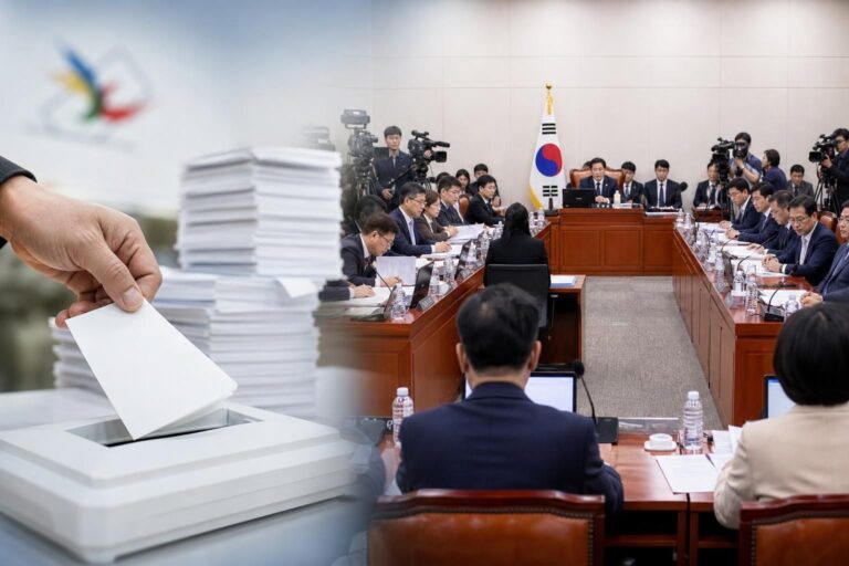 [선거관리위원회, 국회, 투표용지] 기사 대표 이미지 - 투표용지 부족 사태 국정조사 본격화…선관위 핵심 증인 ‘불출석’에 여야 공방 격화