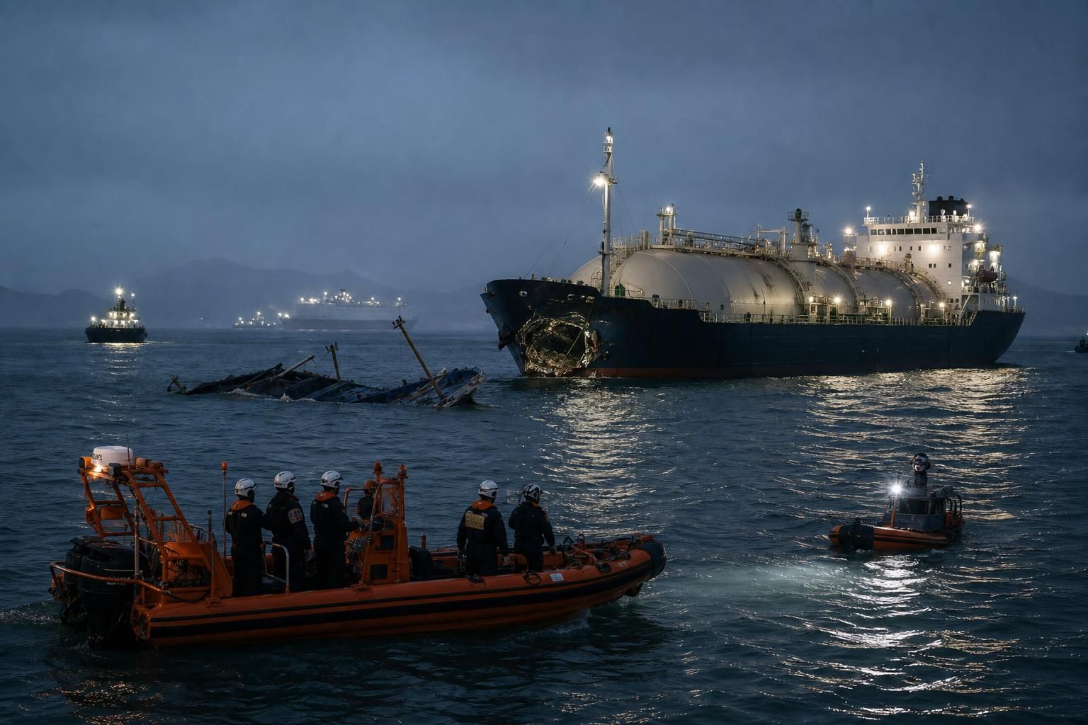 LPG 운반선 사고 기사 영향과 배경을 설명하는 이미지 - 해경은 실종자 수색을 우선으로 하면서도 사고 원인을 규명하는 데도 속도를 낼 것으로 알려졌다. 선박 충돌 사고의 경우 시정(시야), 항로 변경,...