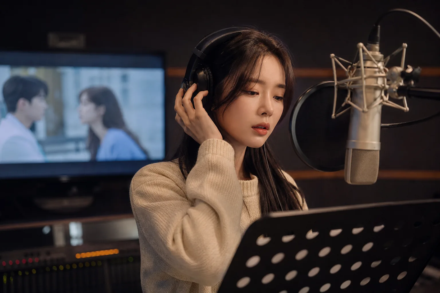 드라마 OST 녹음실과 음원 공개를 상징하는 이미지