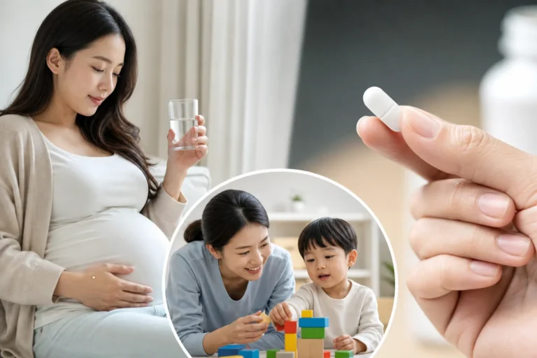 임신 중 아세트아미노펜 복용 안전성 연구를 설명하는 의료 이미지