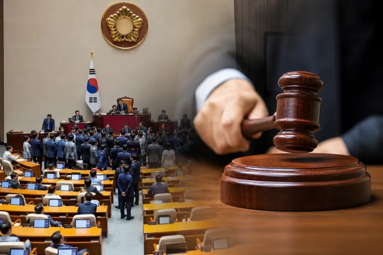 국회 본회의장에서 원구성 문제를 논의하는 여야를 상징한 이미지