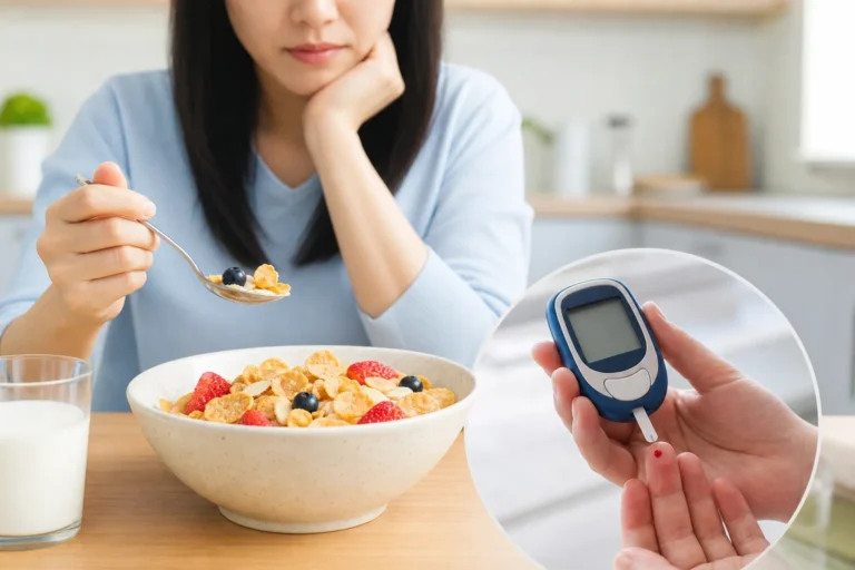 아침 시리얼과 혈당 관리를 설명하는 건강 기사 대표 이미지