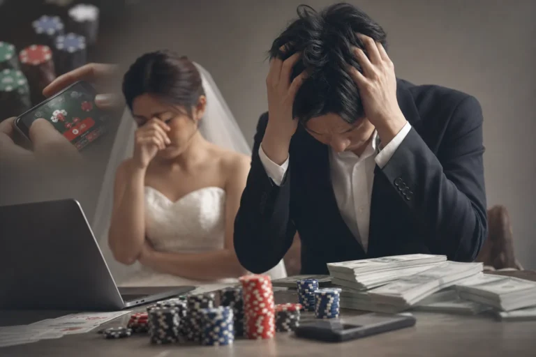 인터넷 도박 빚과 결혼 준비 갈등을 상징하는 이미지