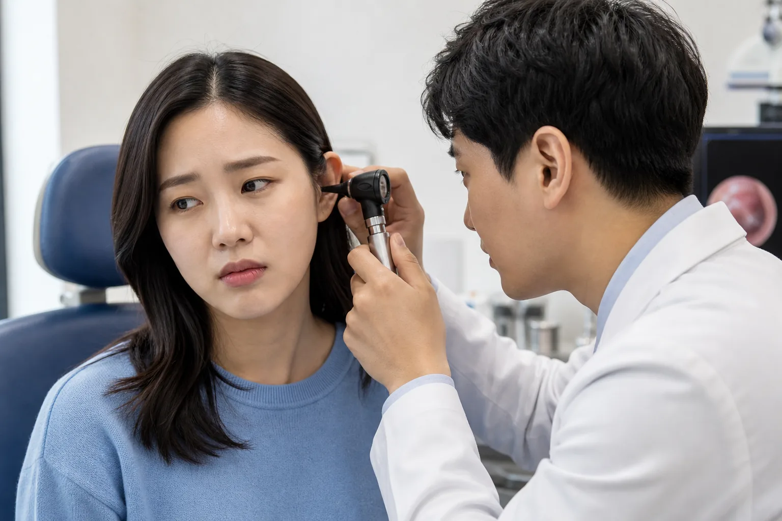 수영 후 귀를 자연스럽게 말리는 예방 습관을 표현한 AI 이미지