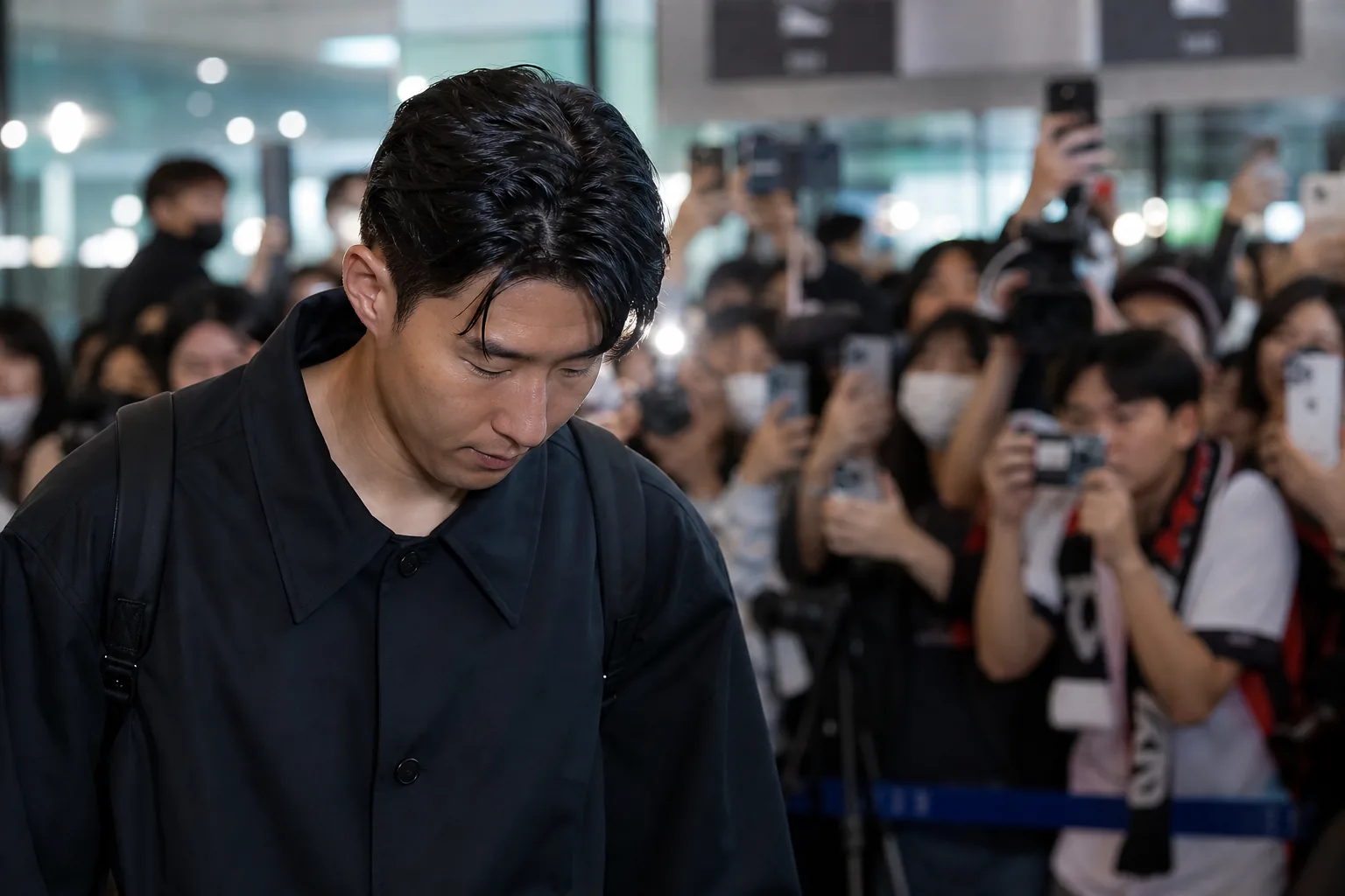 공항에서 팬들의 위로를 받는 축구대표팀 주장