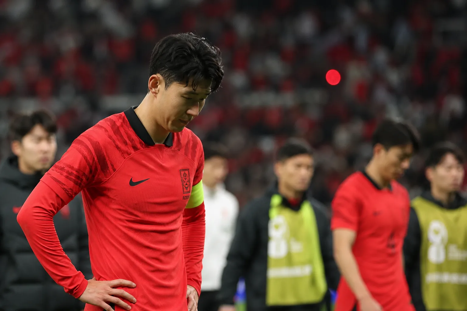 훈련장으로 돌아가는 한국 축구대표팀 선수들