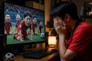 축구대표팀 탈락 이후 확산한 AI 풍자 영상과 온라인 반응을 상징하는 이미지