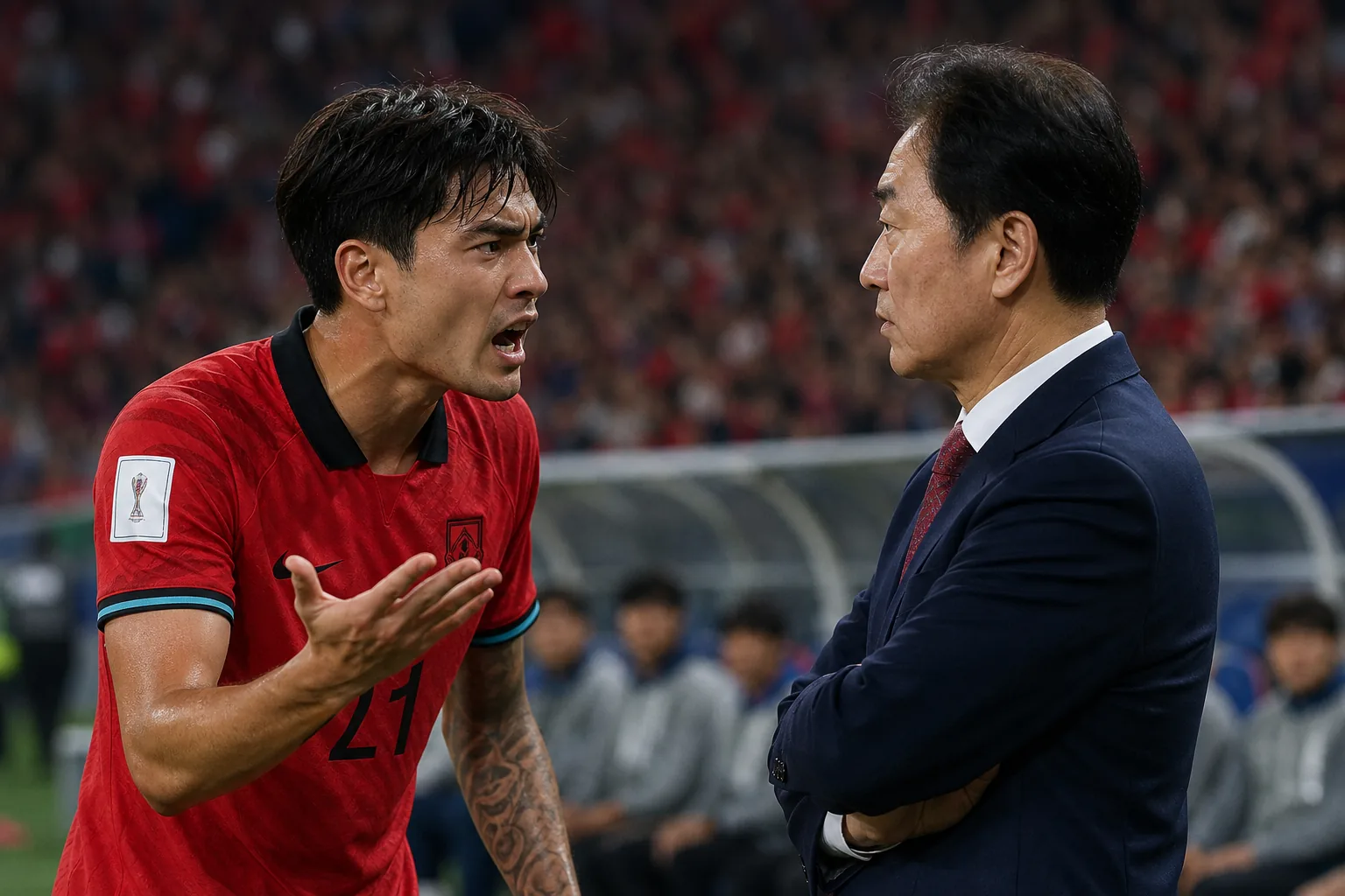 축구 경기장과 온라인 영상 플랫폼 반응을 함께 보여주는 이미지