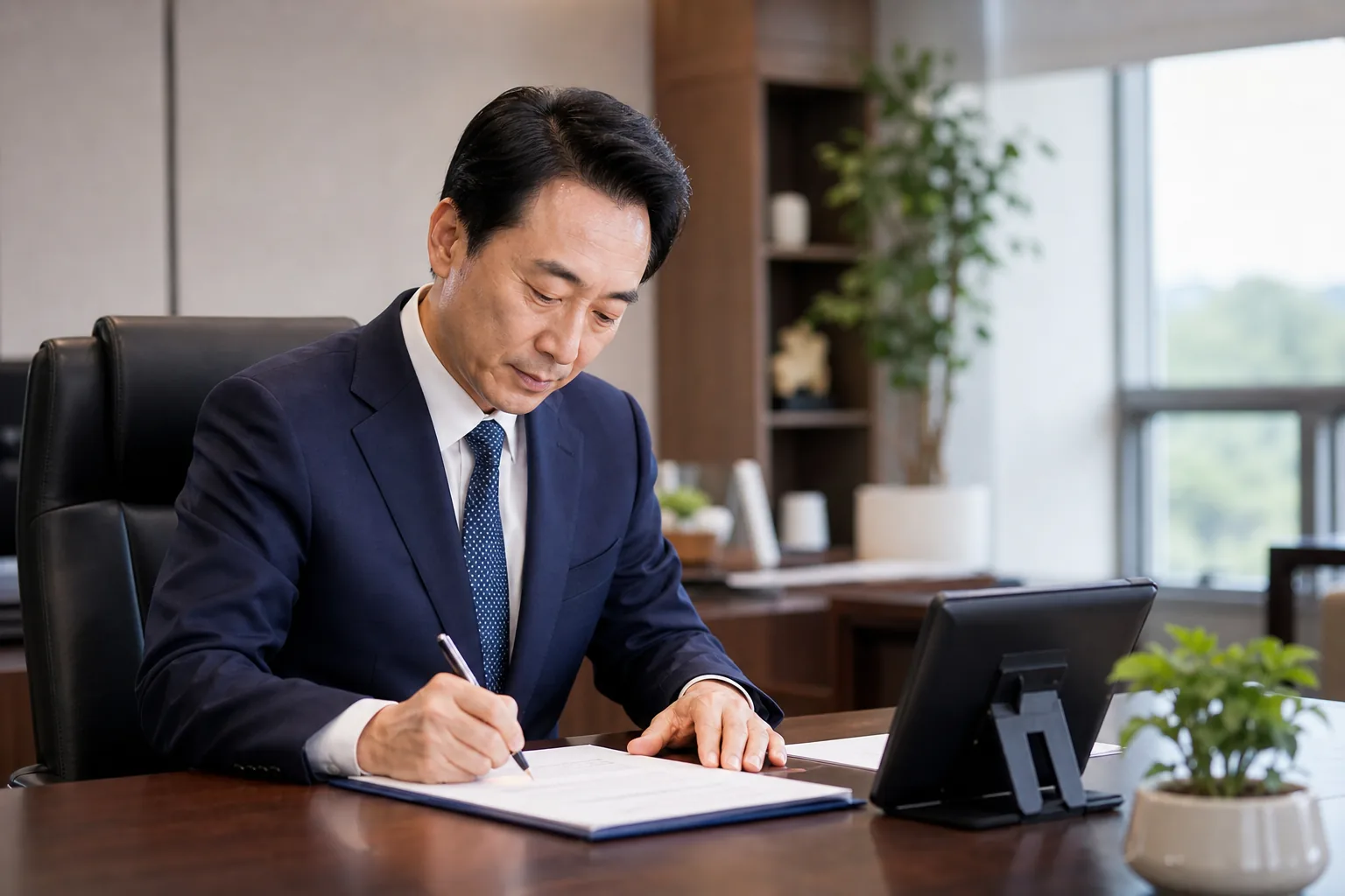 충남도청 집무실에서 첫 결재와 소통 행정을 준비하는 모습