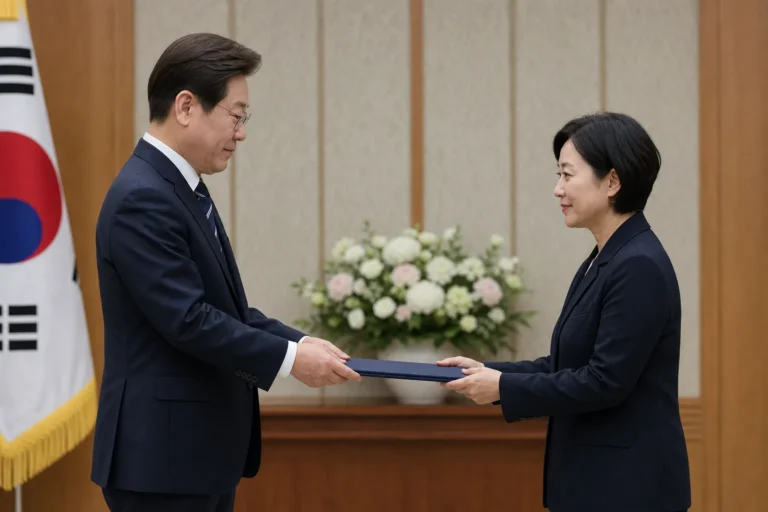 대통령과 신임 국무총리의 임명장 수여식을 상징하는 이미지