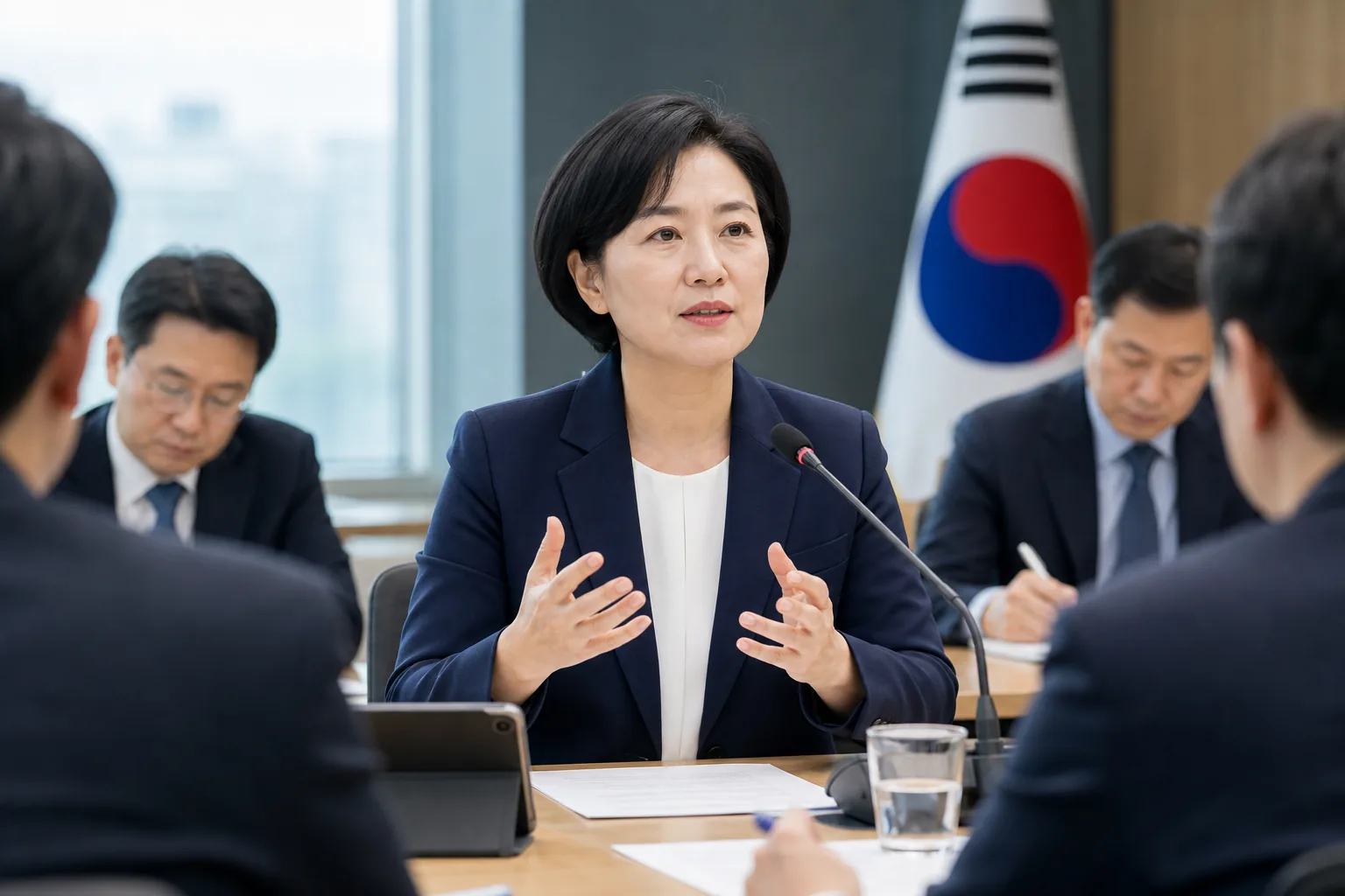 정부청사 회의실에서 AI 산업 정책을 논의하는 장면