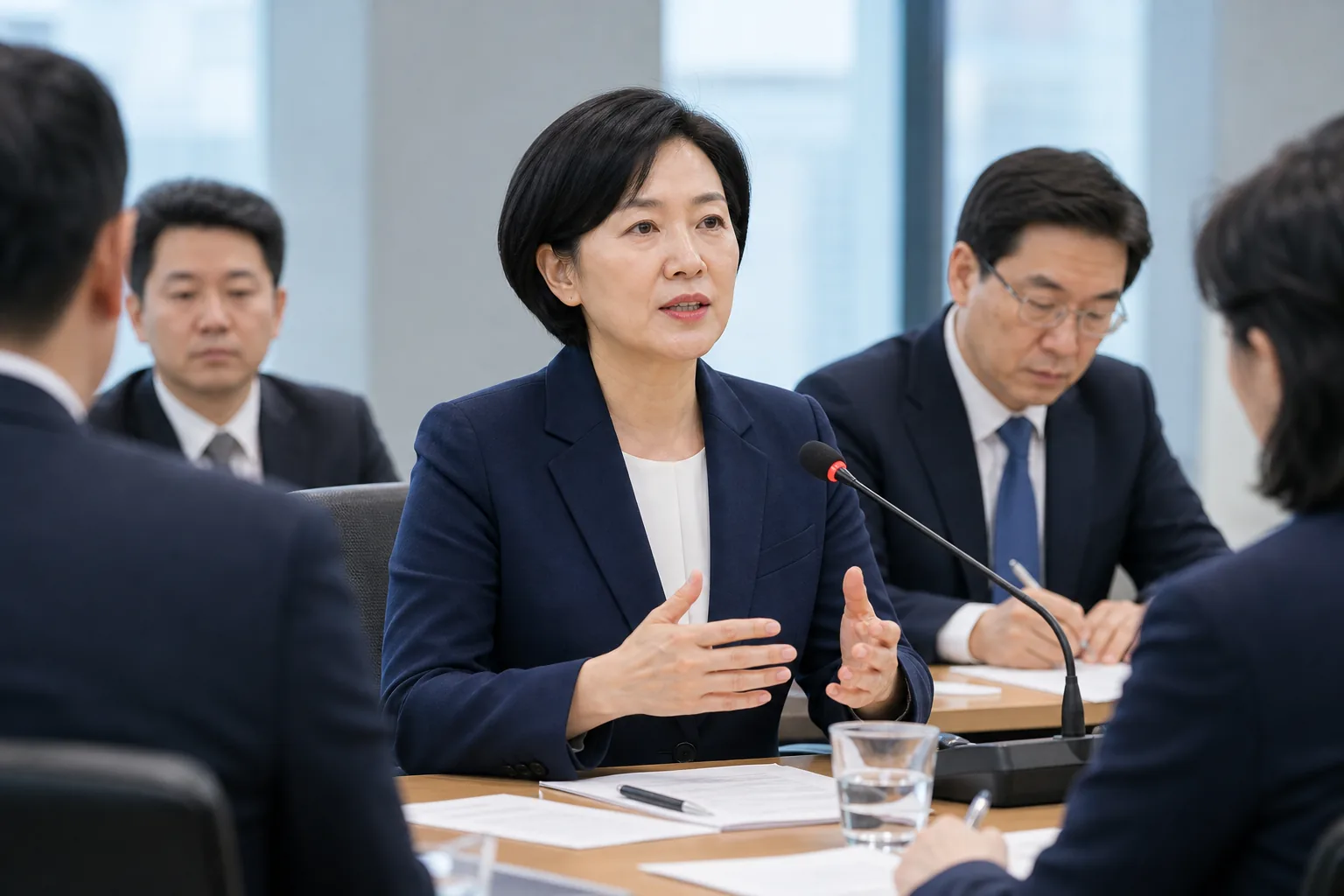정부와 민간이 함께 정책 과제를 조율하는 회의 이미지