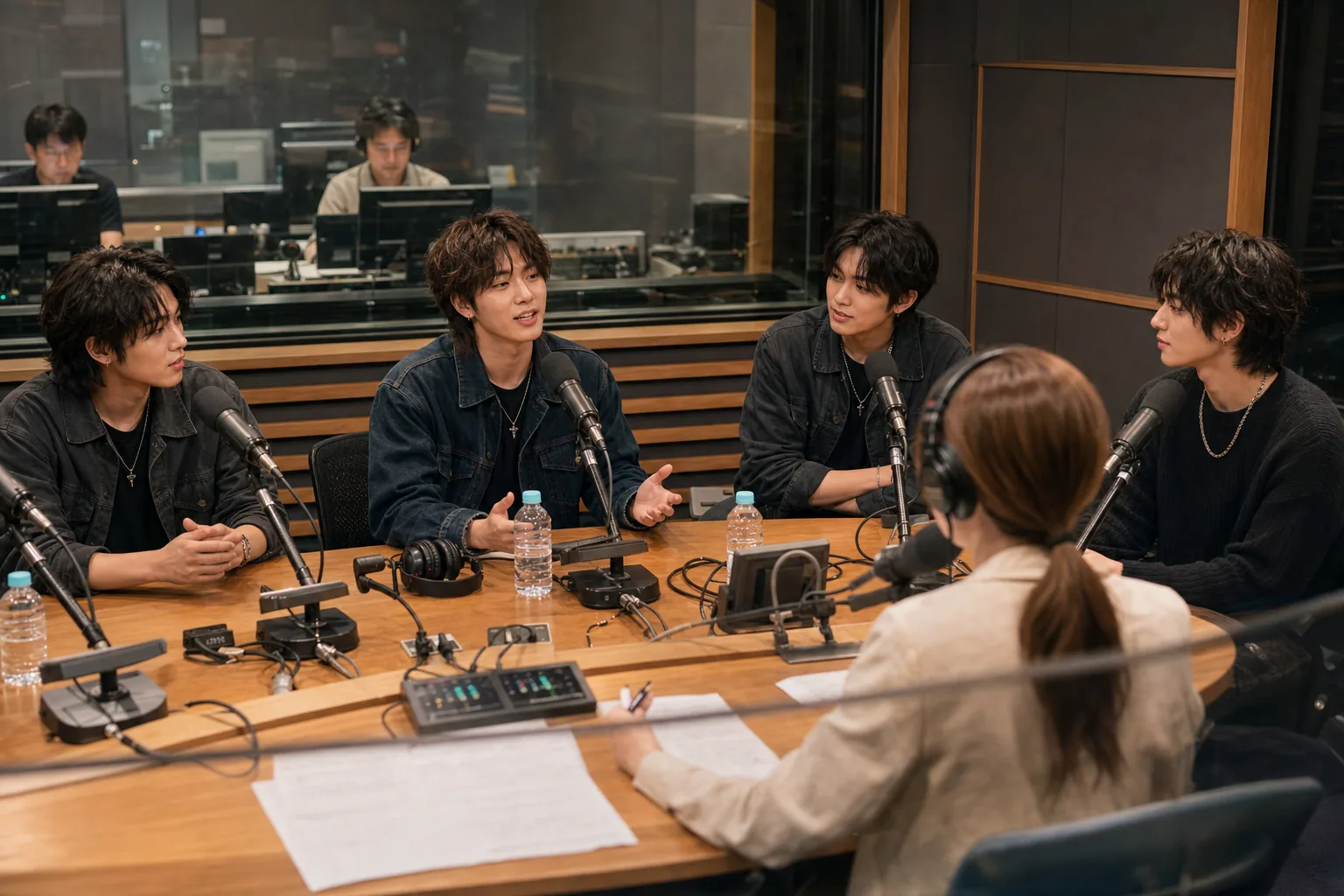 라디오 스튜디오와 음악 매거진 인터뷰를 오가는 일본 프로모션 이미지