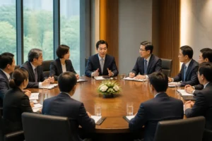 청와대와 은행권의 상생금융 전략 회의를 표현한 이미지