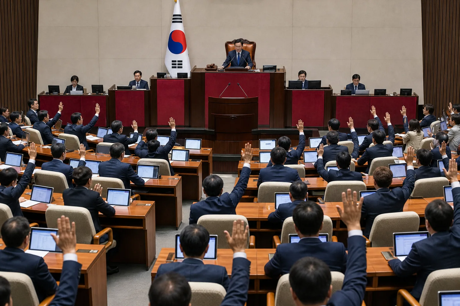 국회 본회의장과 상임위원장 선출 갈등을 표현한 이미지
