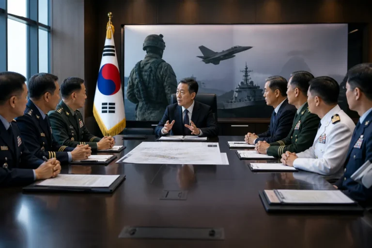 사관학교 통합과 국방개혁 논쟁을 상징하는 국방부 회의 이미지