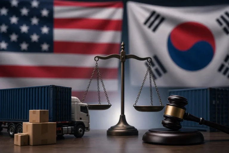 미국 의회 보고서와 한미 통상 갈등을 상징하는 이미지