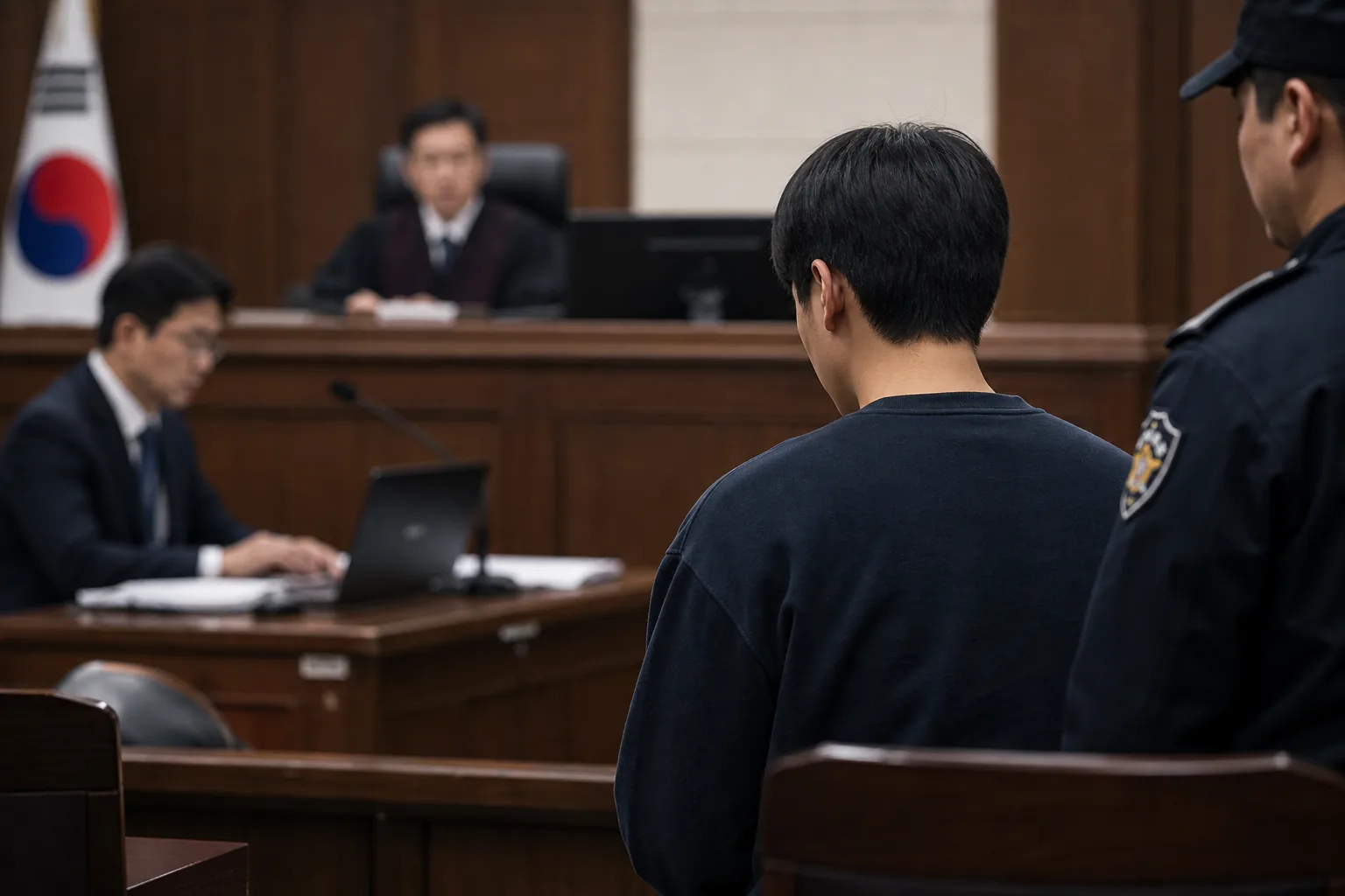법정과 형법 조항을 상징하는 AI 이미지