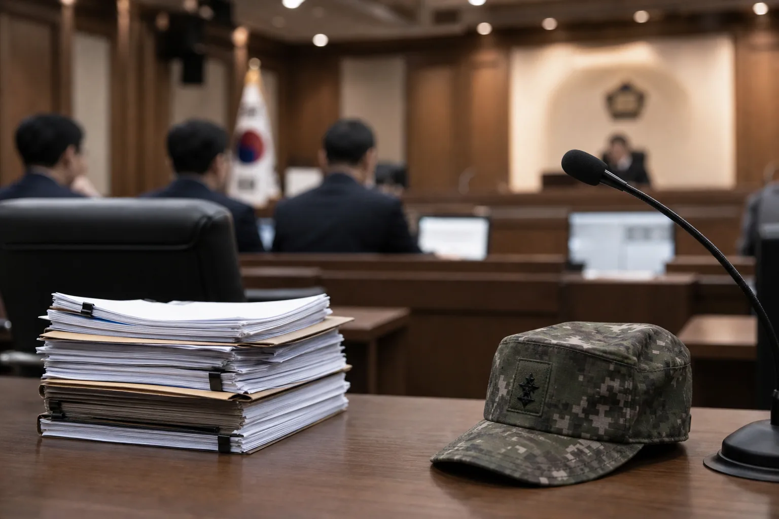 군 지휘 체계와 사법 판단을 상징하는 이미지