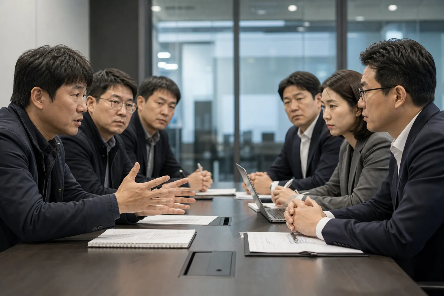 성과급 갈등과 기업 정보 보호 논란을 표현한 사무실 이미지