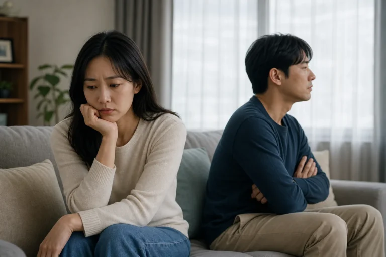 결혼 만족도와 부부 역할 분담 격차를 표현한 이미지