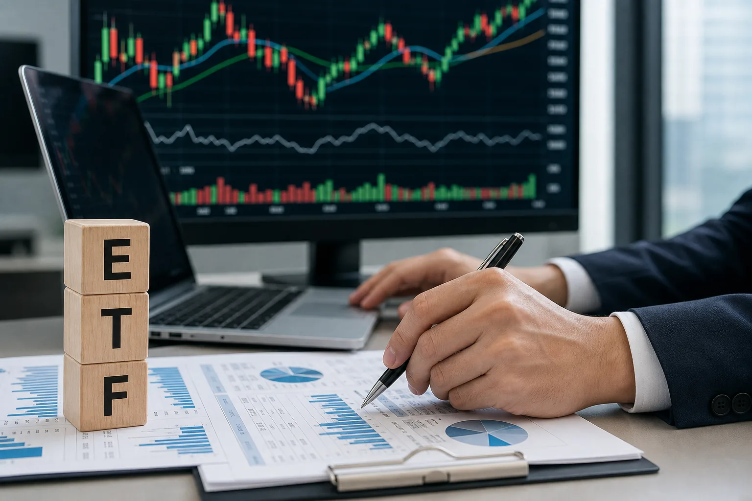 액티브 ETF 상관계수 관리와 시장 변동성을 표현한 AI 이미지