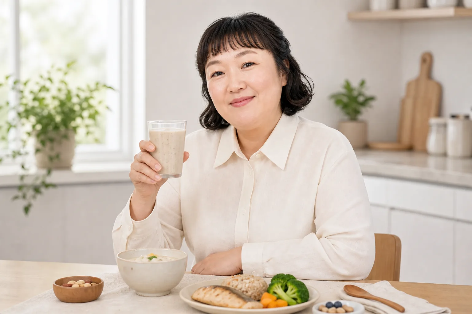 탄수화물 단백질 지방 비타민 무기질을 균형 있게 담은 식사 대용 제품 이미지
