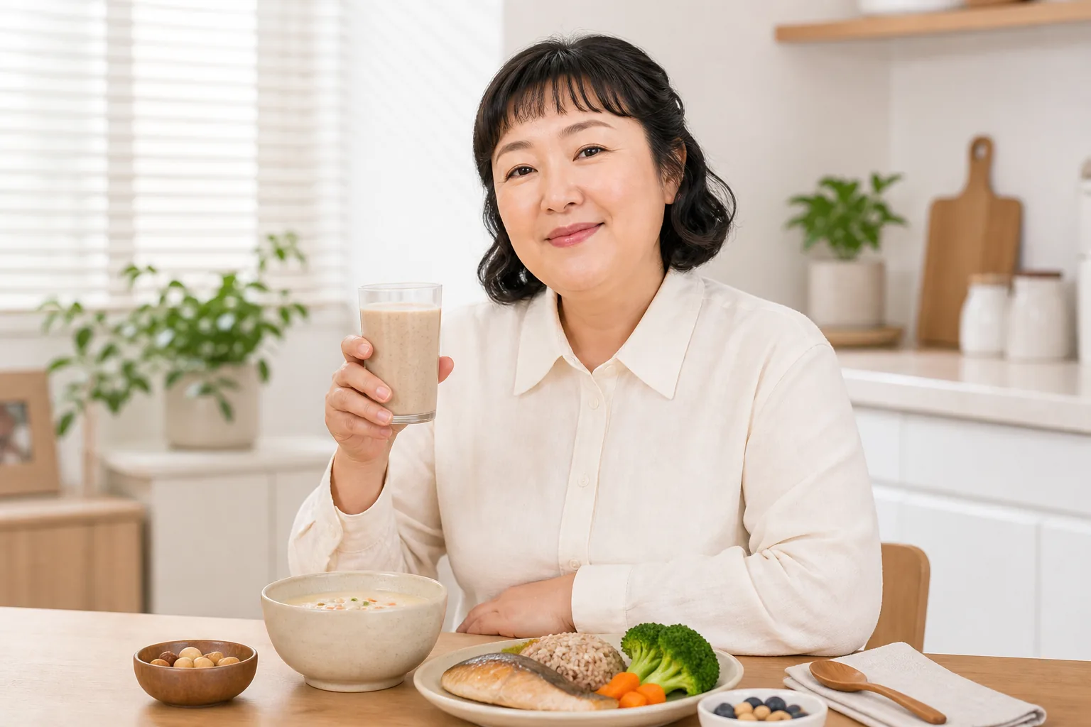 고령층과 바쁜 직장인이 간편하게 영양식을 챙기는 생활 장면