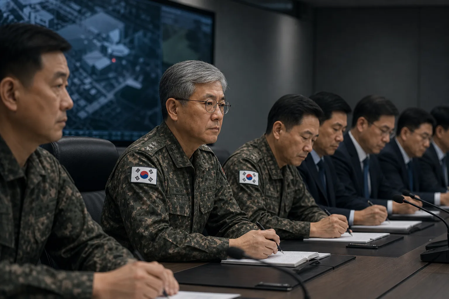 법정과 군 지휘 문서가 함께 놓인 재판 쟁점 이미지