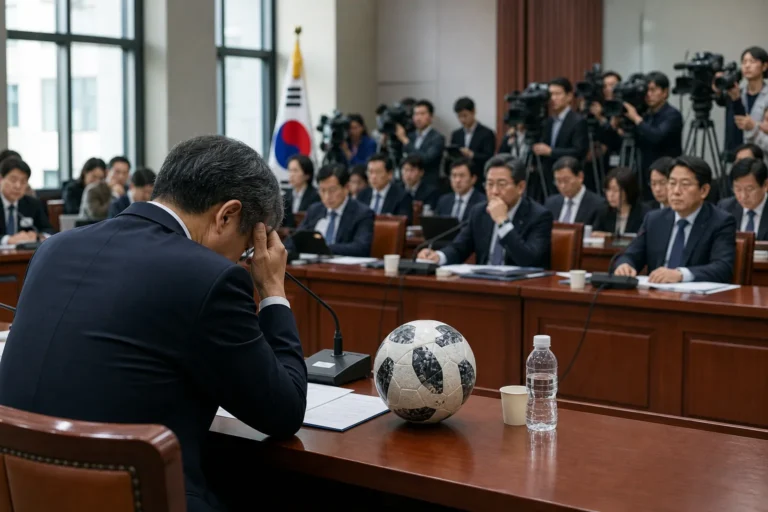 축구협회 청문회와 월드컵 부진 논란을 상징하는 대표 이미지