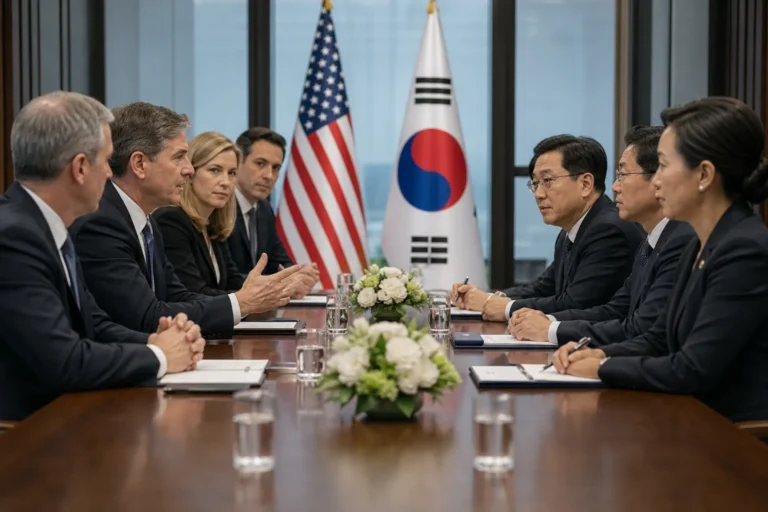 한미 디지털 정책 현안을 상징하는 회의 이미지
