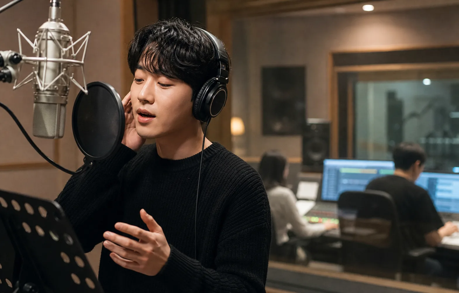 주말드라마 OST 제작 과정과 녹음실 분위기를 설명하는 이미지