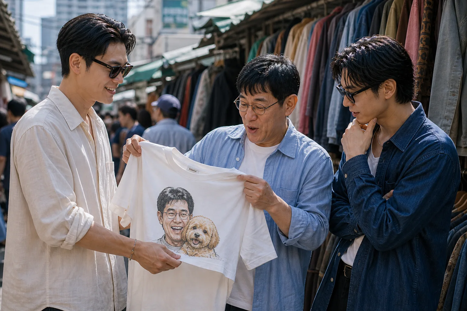 저렴한 셔츠를 스타일링해 런웨이 분위기로 연출한 이미지