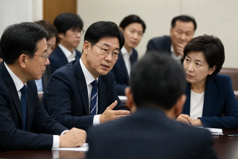 국회 회의장에서 전당대회 제도와 입법 과제를 논의하는 정치권 이미지