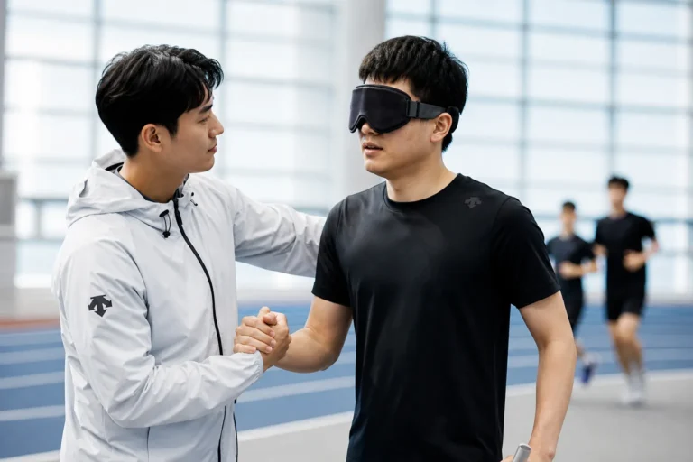 시각장애인 스포츠 활동 지원 기부를 상징하는 러닝 장면