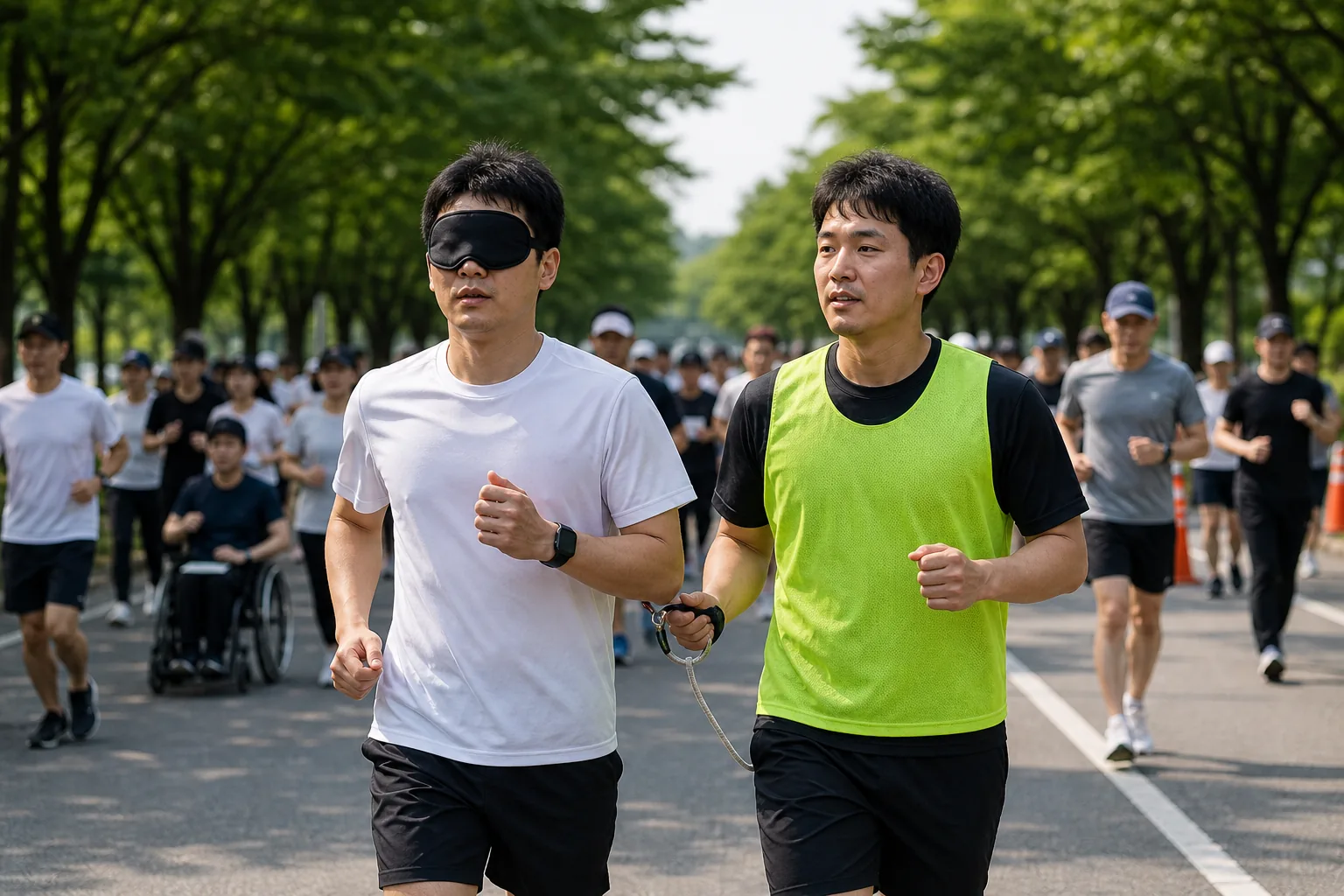가이드러너와 함께 달리는 시각장애인 참가자 이미지
