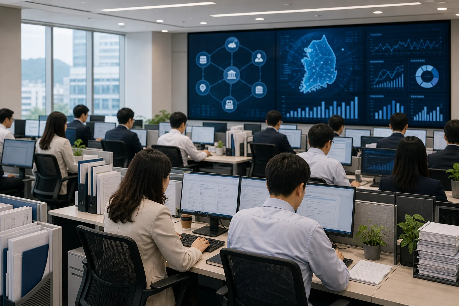 정부 부처 간 데이터 로드맵과 AI 행정 인프라를 조정하는 이미지