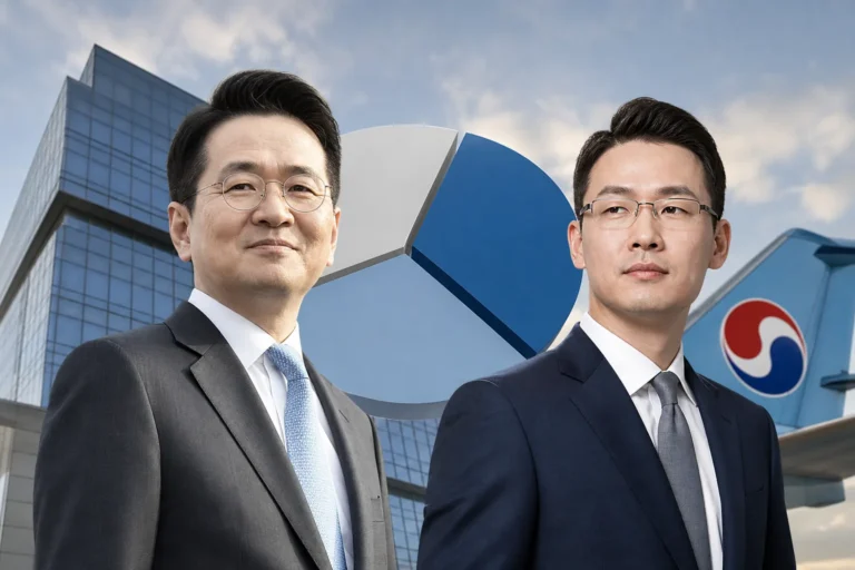 한진칼 지분 경쟁과 기업 지배구조 변화를 상징하는 이미지