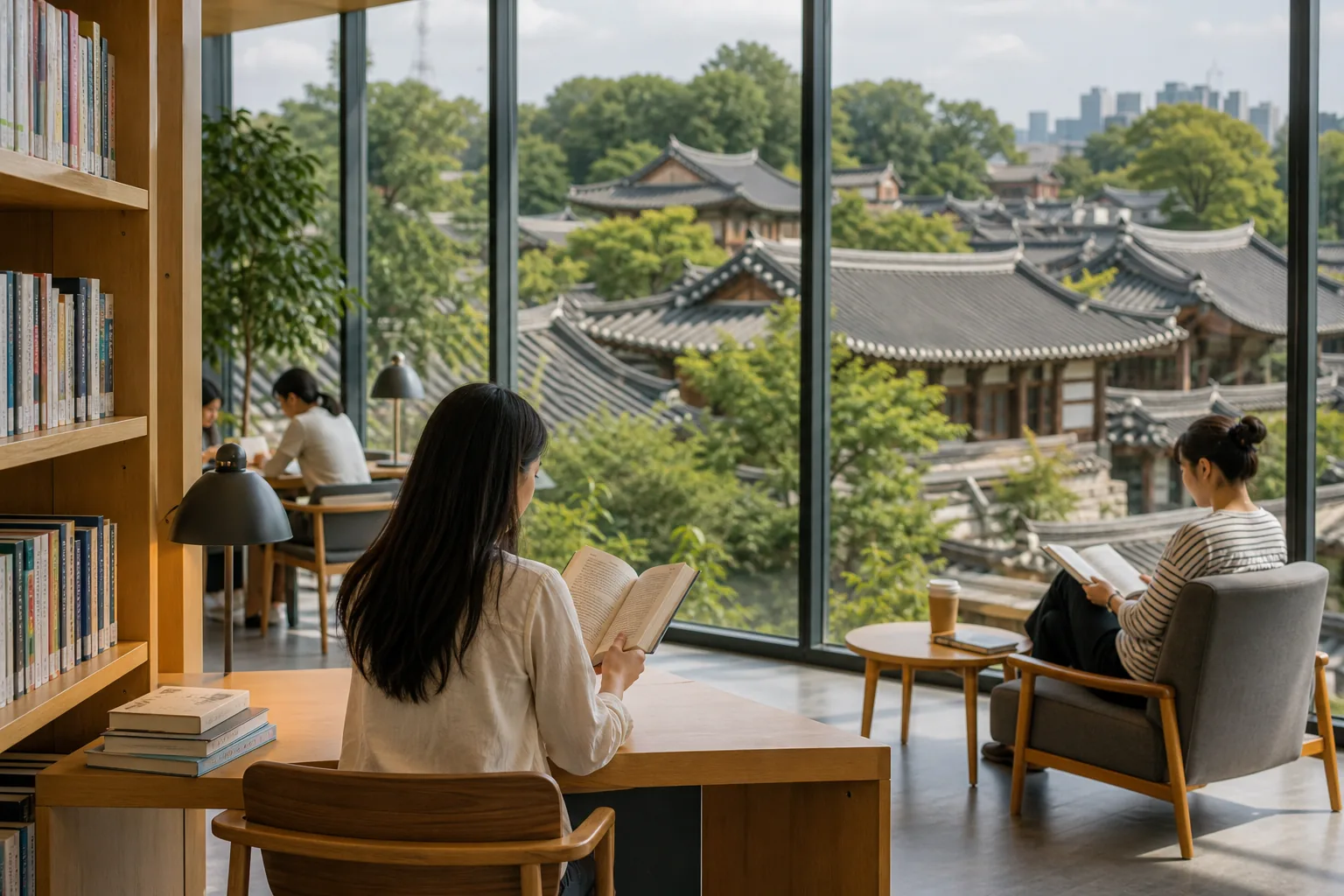 전주 특화도서관을 찾은 젊은 여행객 이미지
